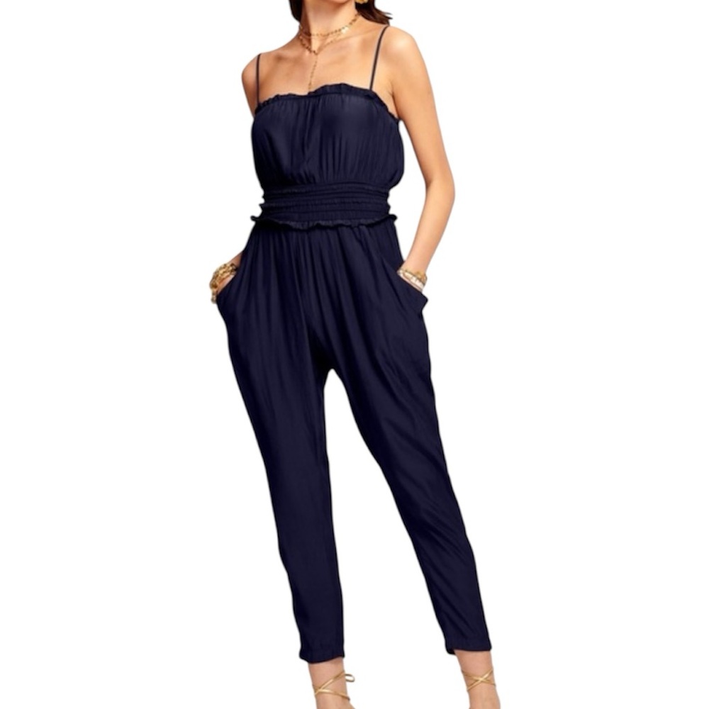 Ramy Brook Starr Smocked Waist Jumpsuit navy size small S